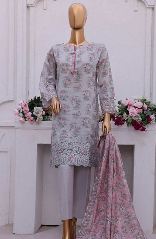 Aashkaar by HZ Textile Embroidered Lawn Stitched 3 Piece Suit - PEC-117 Dusty Grey - HZ25ASHK - Grey - Summer Collection
