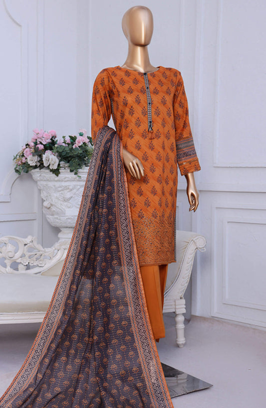 Aashkaar by HZ Textile Embroidered Lawn Stitched 3 Piece Suit - PEC-118 Dull Mustard - HZ25ASHK - Orange - Summer Collection