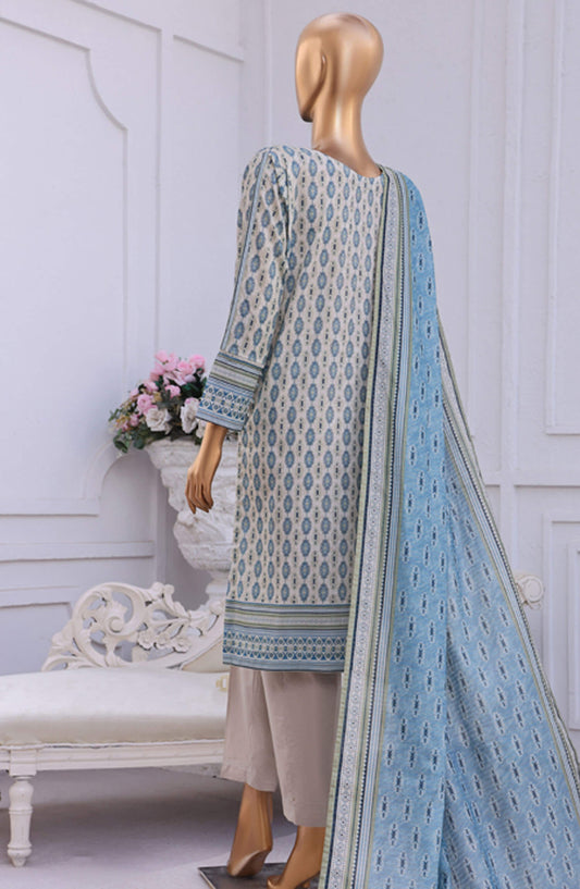 Aashkaar by HZ Textile Embroidered Lawn Stitched 3 Piece Suit - PEC-121 Ivory Blue - HZ25ASHK - Grey - Summer Collection
