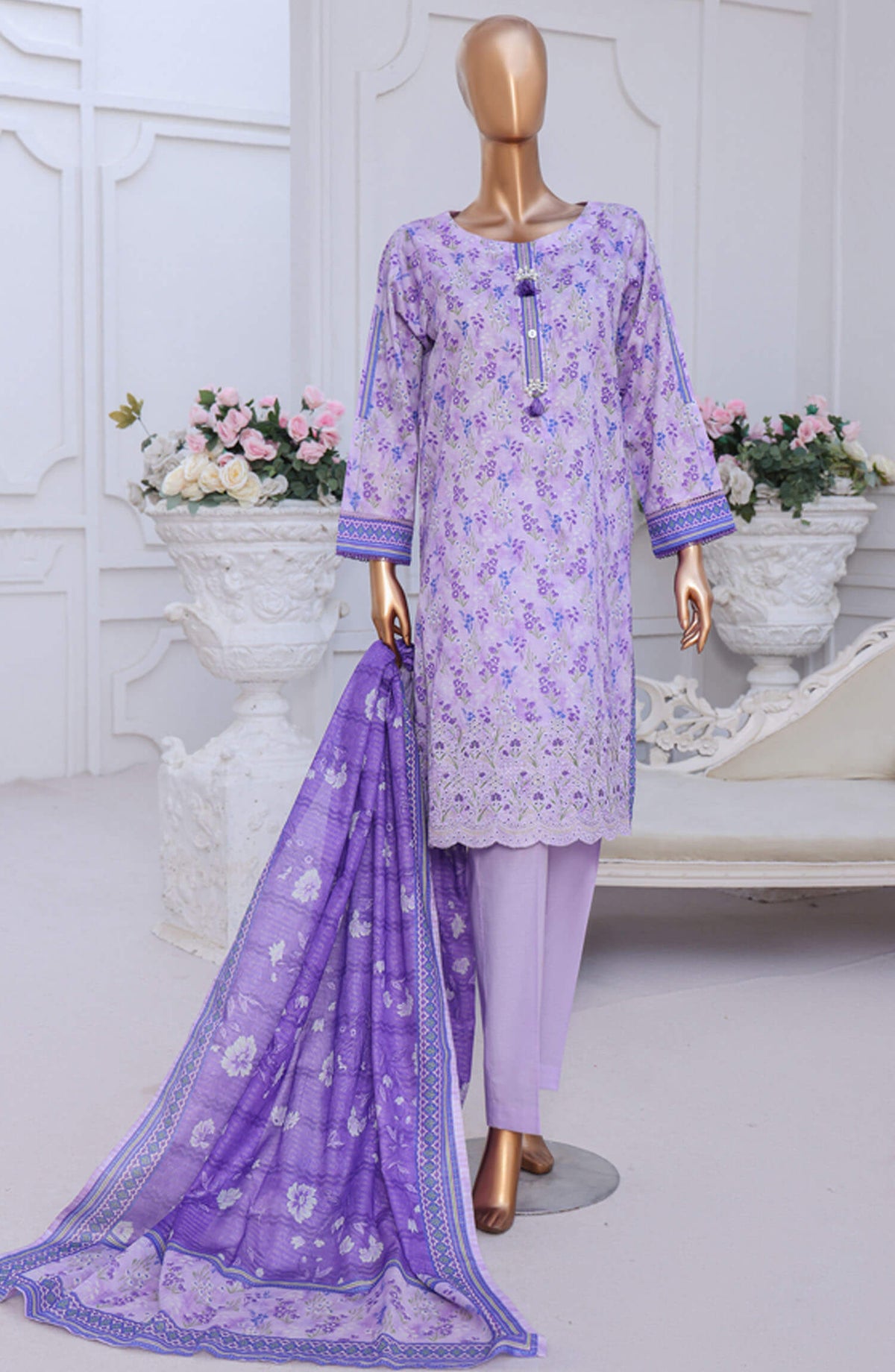 Aashkaar by HZ Textile Embroidered Lawn Stitched 3 Piece Suit - PEC-122 Lavender - HZ25ASHK - Lavender - Summer Collection