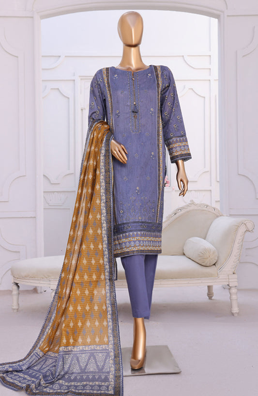 Aashkaar by HZ Textile Embroidered Lawn Stitched 3 Piece Suit - PEC-125 Stone Grey - HZ25ASHK - Grey - Summer Collection