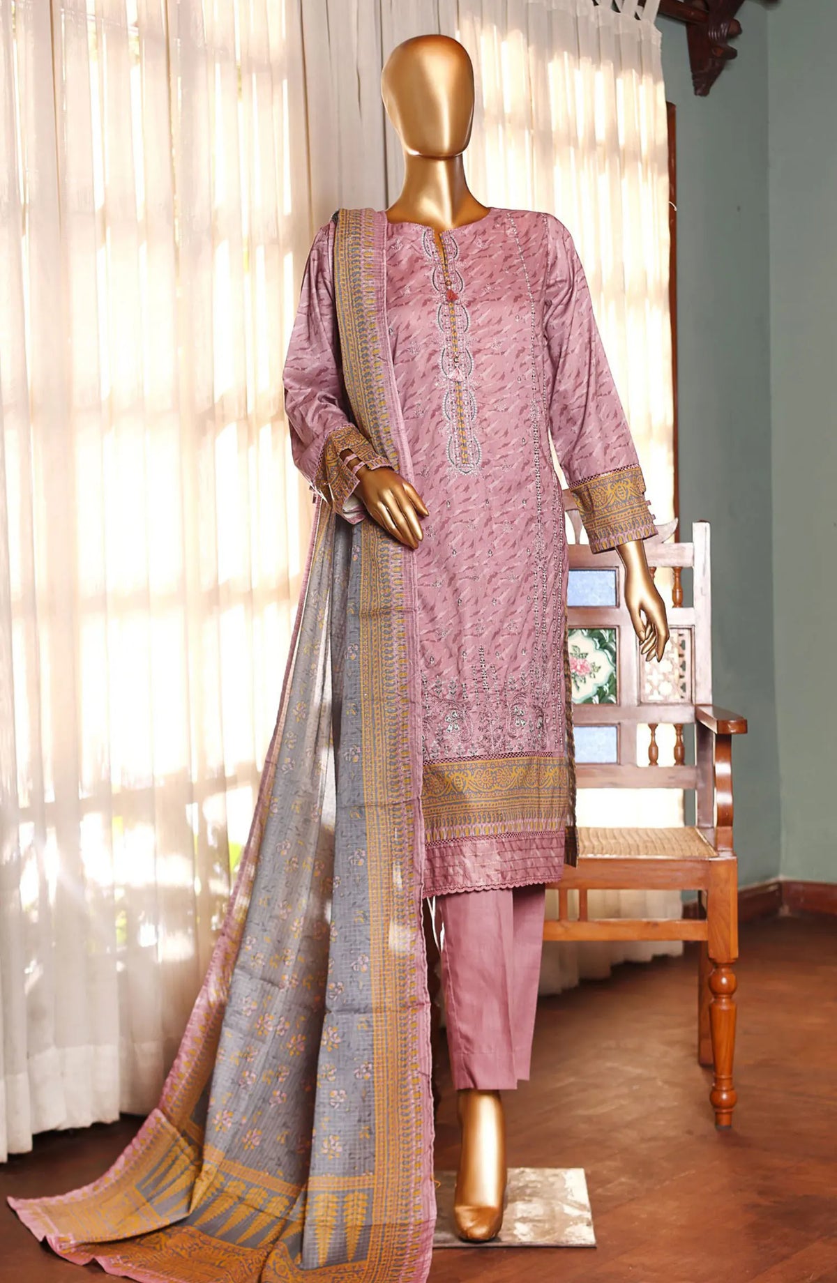 HZ Premium Emb Lawn Shirt with Fancy Printed Dupatta Collection - PEC-177