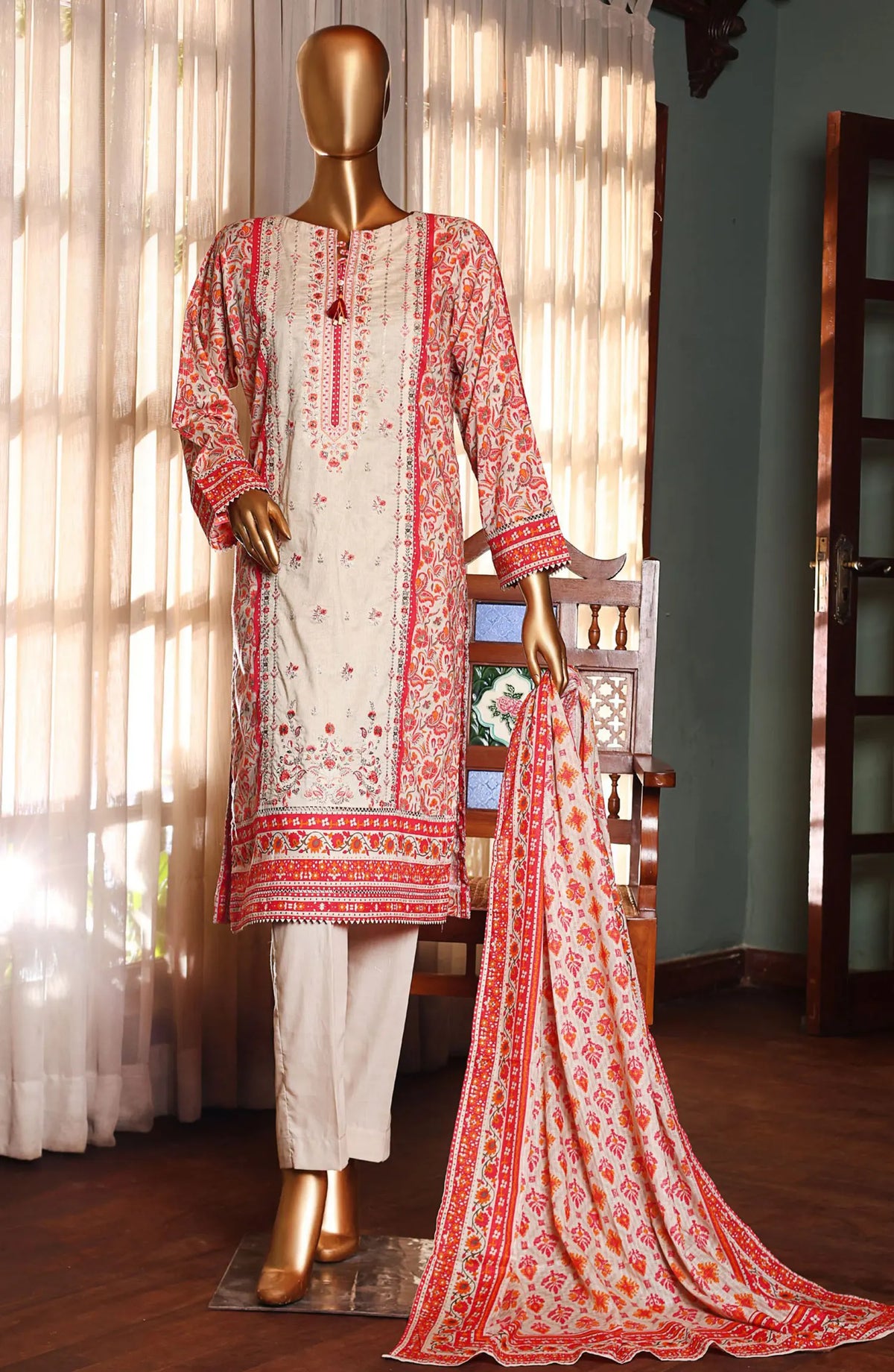 HZ Premium Emb Lawn Shirt with Fancy Printed Dupatta Collection - PEC-178