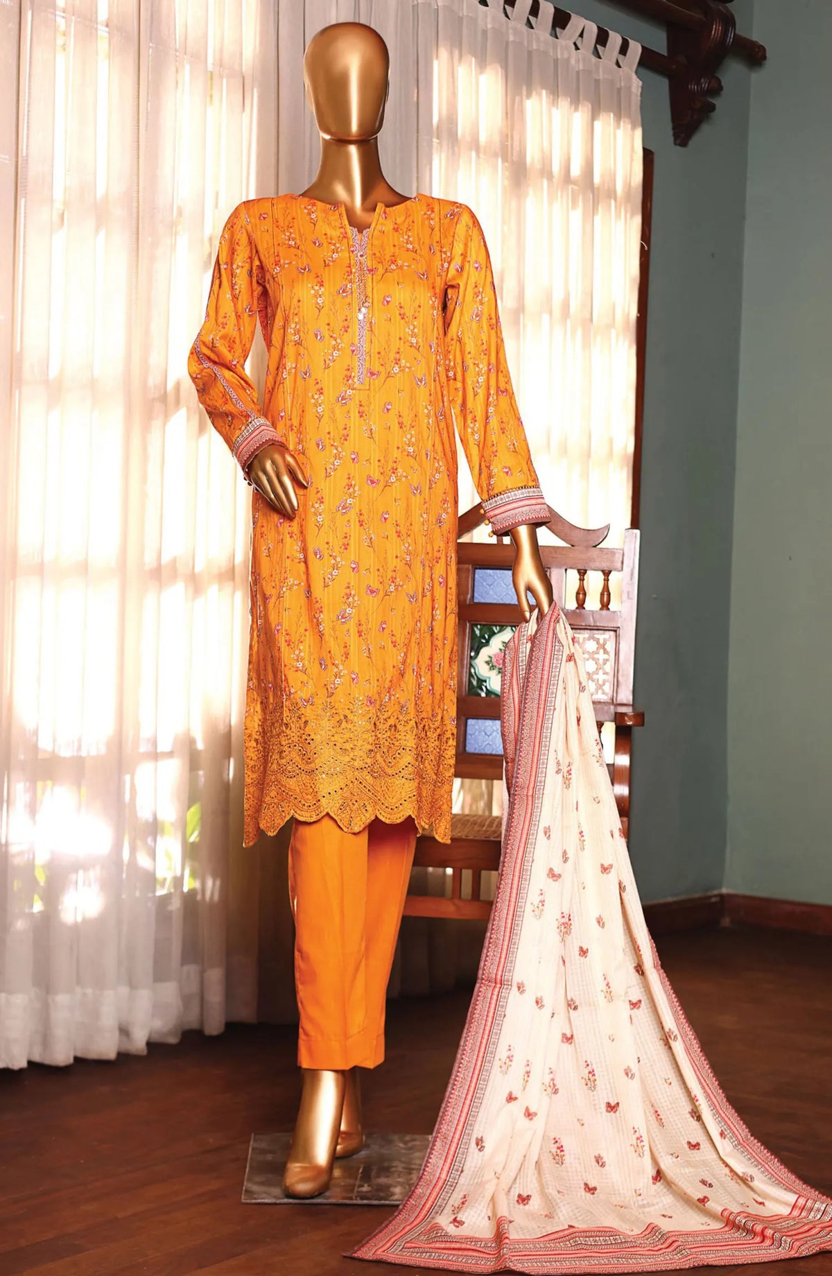 HZ Premium Emb Lawn Shirt with Fancy Printed Dupatta Collection - PEC-180