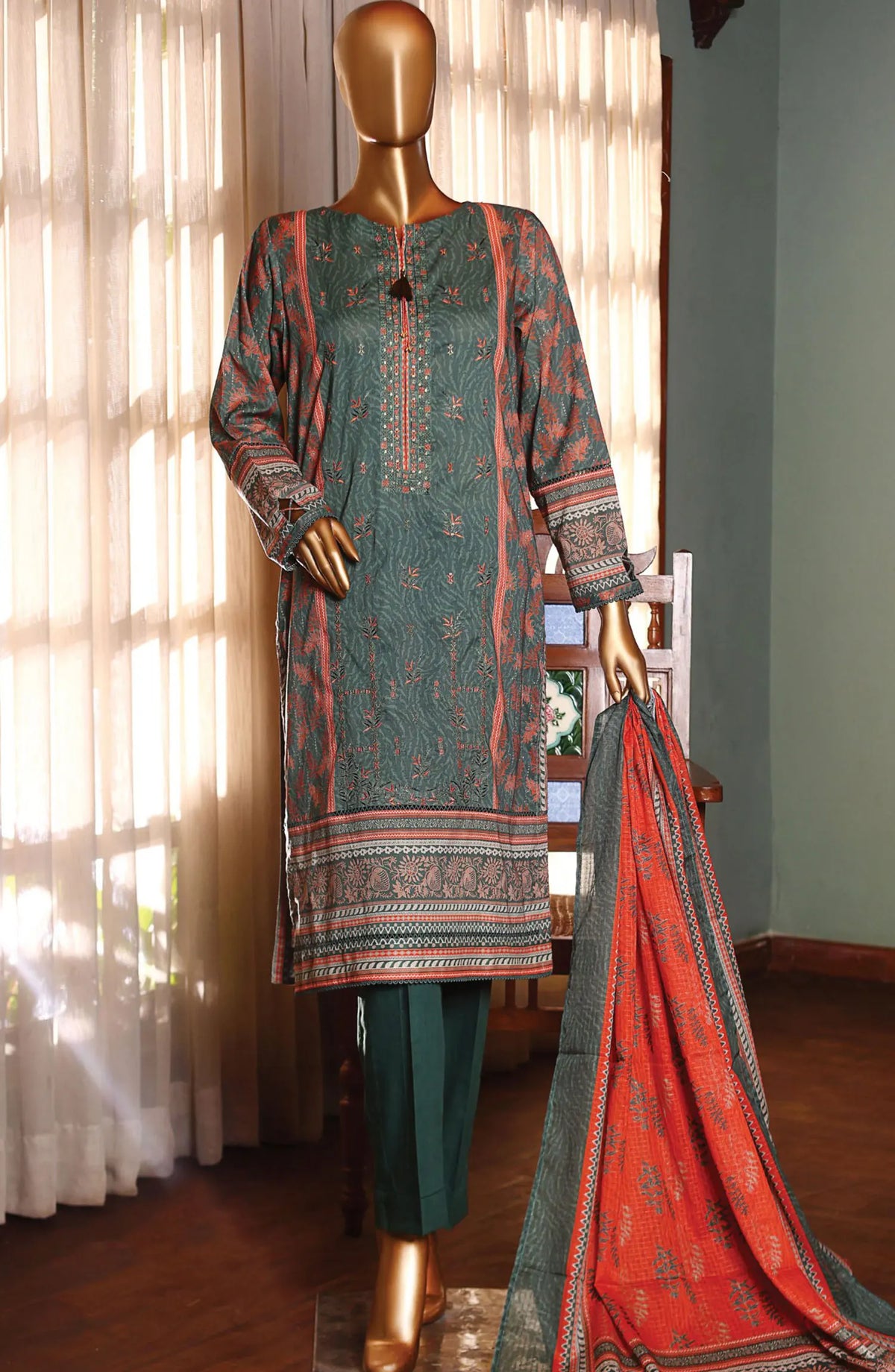 HZ Premium Emb Lawn Shirt with Fancy Printed Dupatta Collection - PEC-181