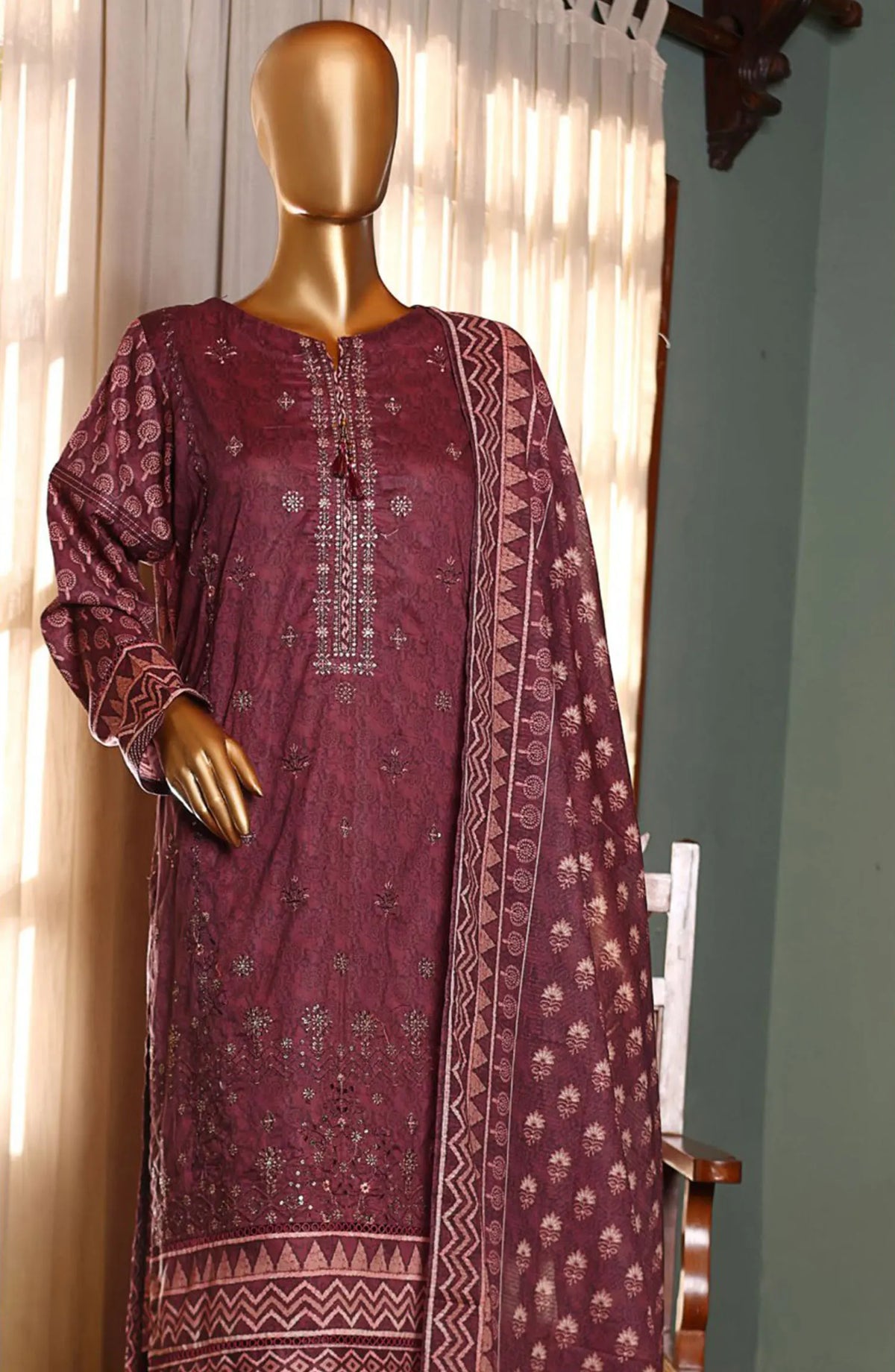 HZ Premium Emb Lawn Shirt with Fancy Printed Dupatta Collection - PEC-184