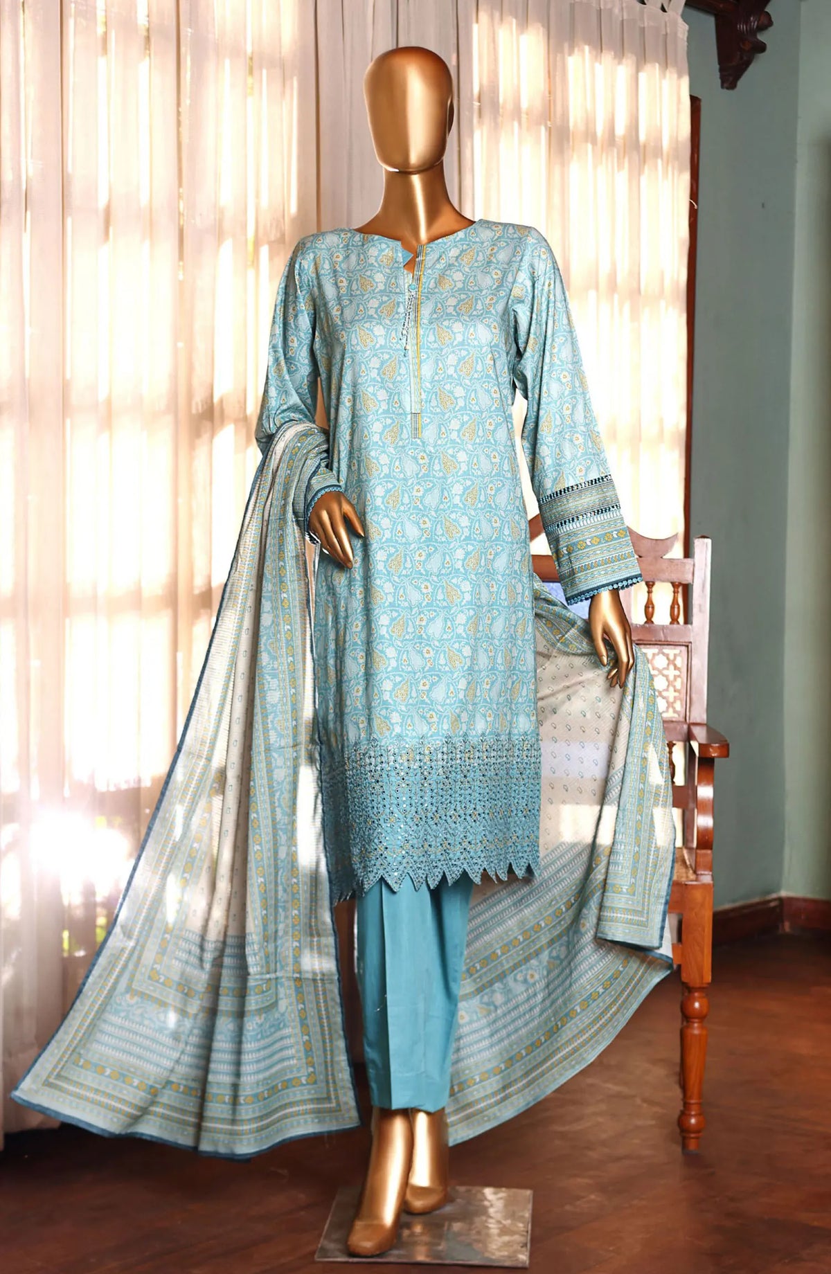 HZ Premium Emb Lawn Shirt with Fancy Printed Dupatta Collection - PEC-185