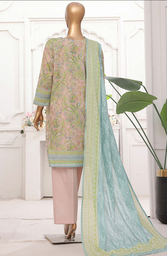 HZ Textile Printed Lawn Stitched 3 Piece Suit - PEC-206 Paisley Art - HZ25PTKV2 - Pink - Summer Collection
