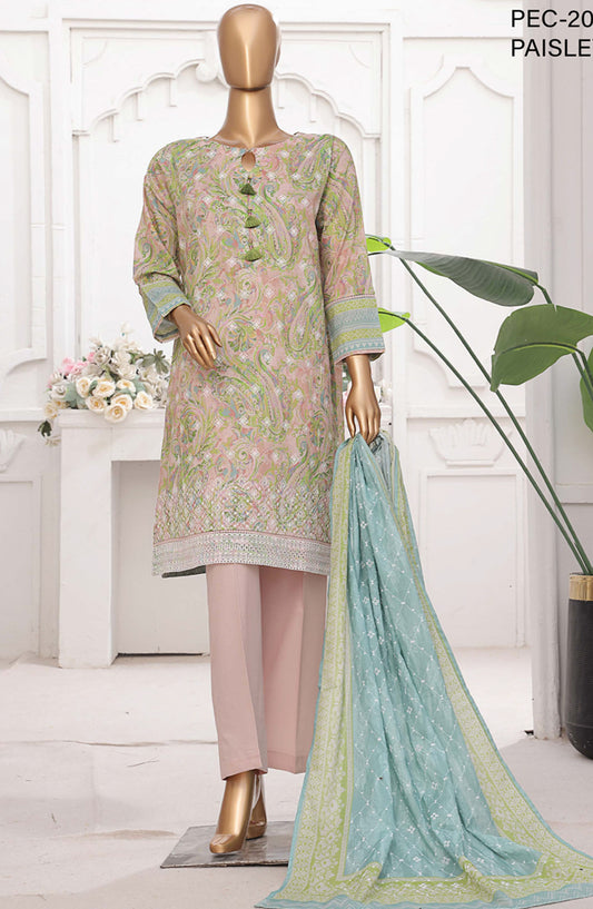 HZ Textile Printed Lawn Stitched 3 Piece Suit - PEC-206 Paisley Art - HZ25PTKV2 - Pink - Summer Collection