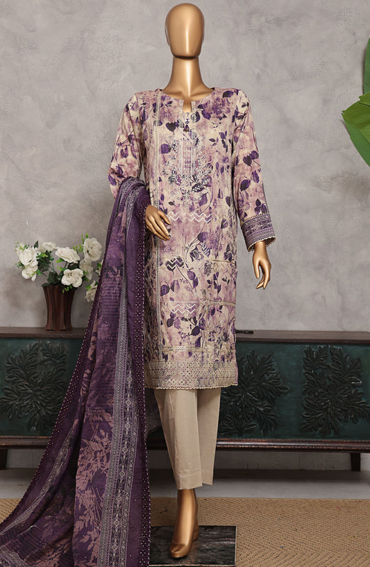 HZ Textile Embroidered Lawn Unstitched 3 Piece Suit - PEC-505 - HZ25PECV3 - Purple - Summer Collection
