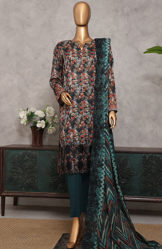 HZ Textile Embroidered Lawn Unstitched 3 Piece Suit - PEC-509 - HZ25PECV3 - Green - Summer Collection
