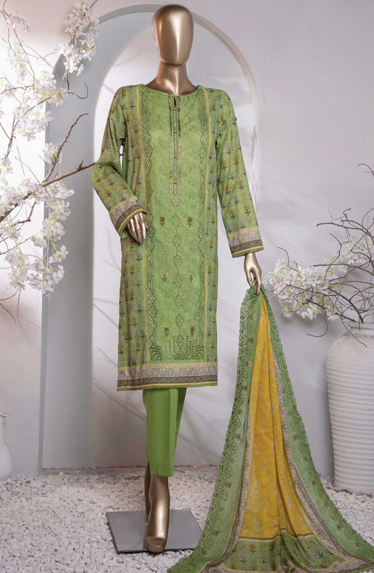 HZ Textile Embroidered Lawn Unstitched 3 Piece - PEC-753 - HZ25PEL - Bottle Green - Summer Collection