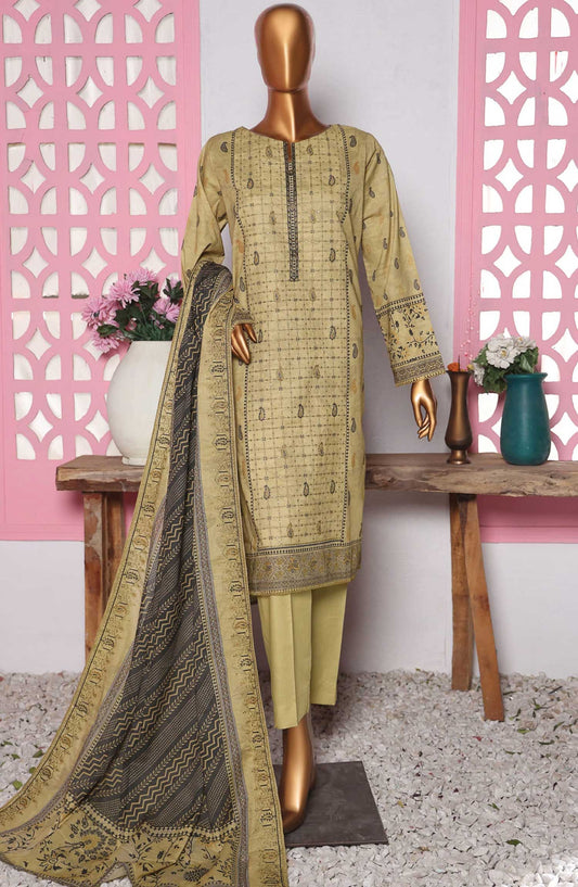 HZ Textile Embroidered Lawn Unstitched 3 Piece - PEC-821 - HZ25PEL - Beige - Summer Collection