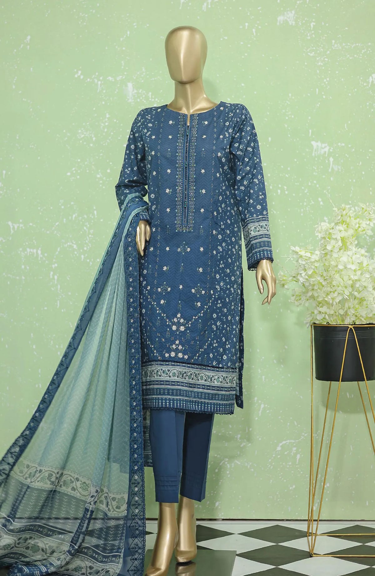 HZ Premium Emb Lawn Shirt with Emb Bamber Chiffon Dupatta Collection - PEC-901