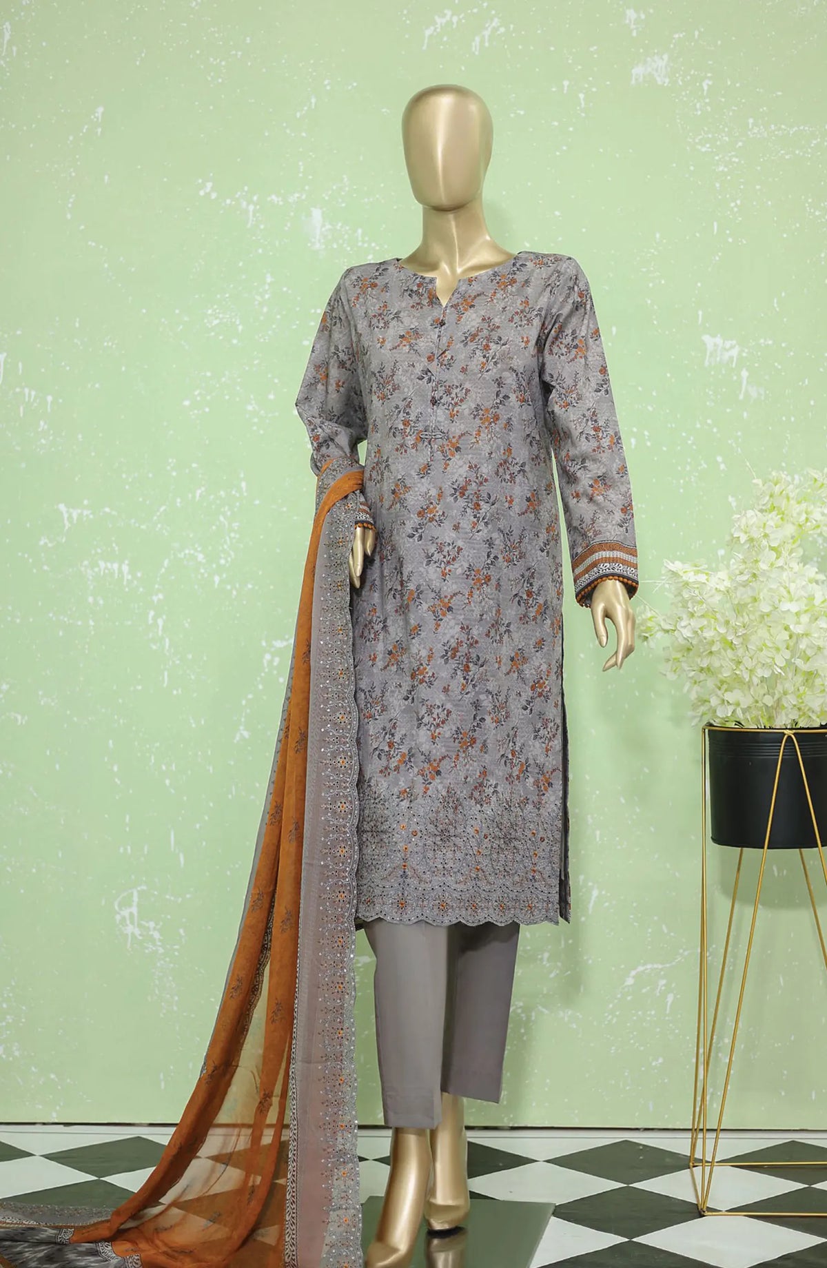 HZ Premium Emb Lawn Shirt with Emb Bamber Chiffon Dupatta Collection - PEC-910