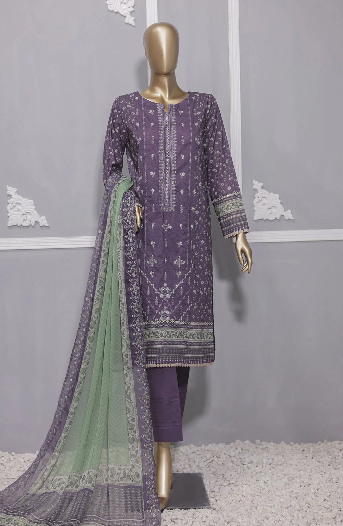 HZ Premium Lawn Embroidered with Emb Bamber Dupatta Collection VOl 02 - PC  913