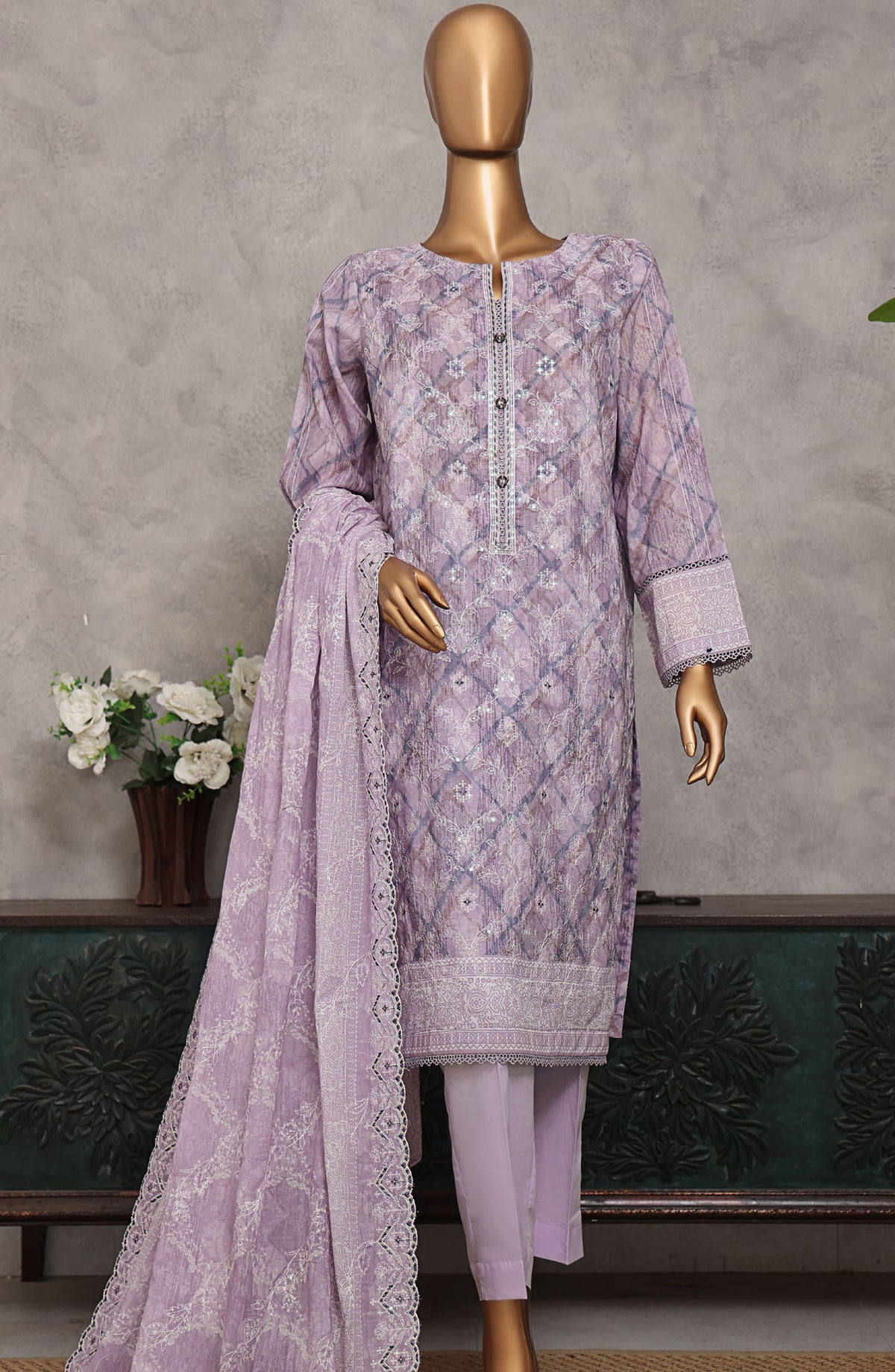 HZ Textile Embroidered Lawn Unstitched 3 Piece Suit - PEC-939 - HZ25PECV3 - Purple - Summer Collection