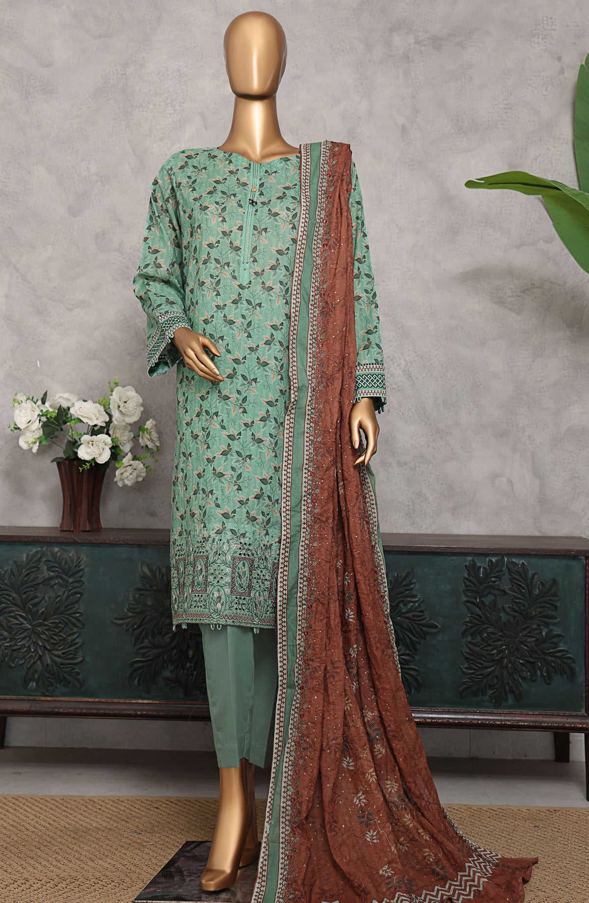 HZ Textile Embroidered Lawn Unstitched 3 Piece Suit - PEC-945 - HZ25PECV3 - Green - Summer Collection