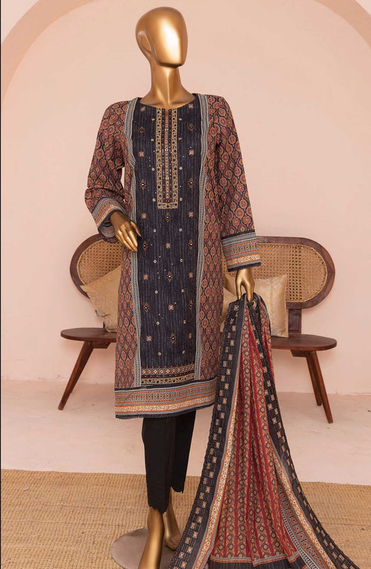 HZ Textile Embroidered Lawn Unstitched 3 Piece - PEC-948 - HZ25PEL - Rust - Summer Collection