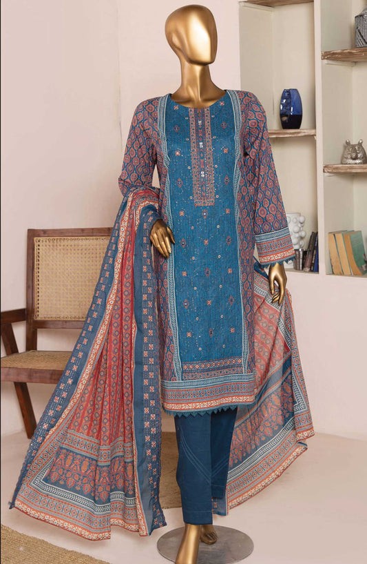 HZ Textile Embroidered Lawn Unstitched 3 Piece - PEC-949 - HZ25PEL - Blue - Summer Collection