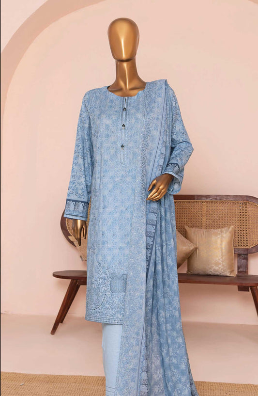 HZ Textile Embroidered Lawn Unstitched 3 Piece - PEC-950 - HZ25PEL - Light Blue - Summer Collection