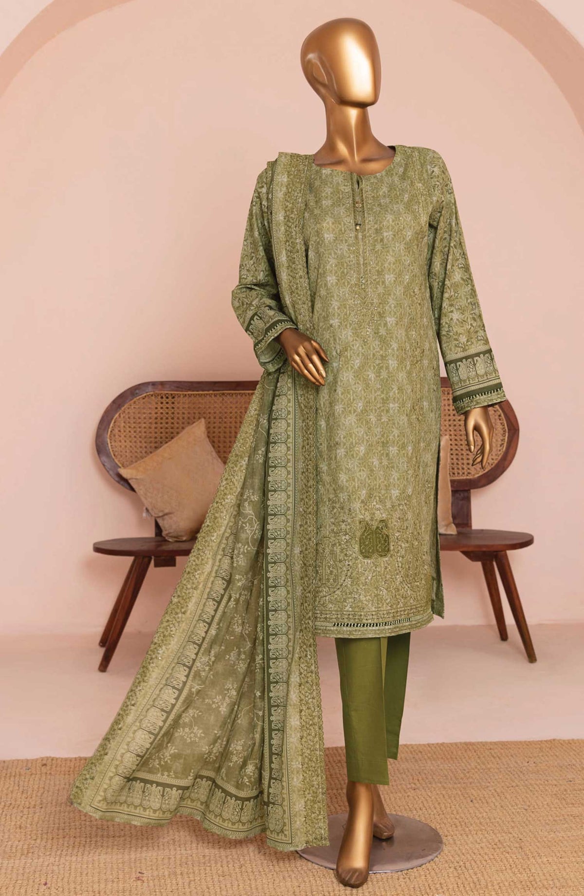 HZ Textile Embroidered Lawn Unstitched 3 Piece - PEC-951 - HZ25PEL - Green - Summer Collection
