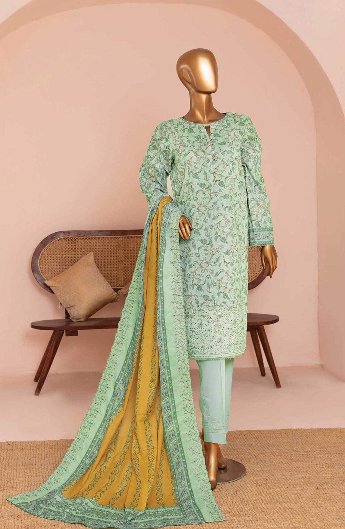 HZ Textile Embroidered Lawn Unstitched 3 Piece - PEC-952 - HZ25PEL - Teal Green - Summer Collection