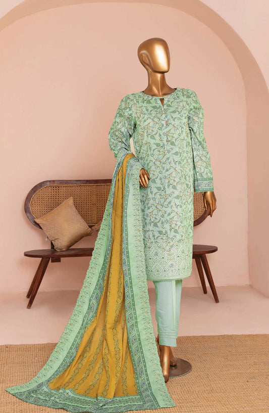 HZ Textile Embroidered Lawn Unstitched 3 Piece - PEC-952 - HZ25PEL - Teal Green - Summer Collection