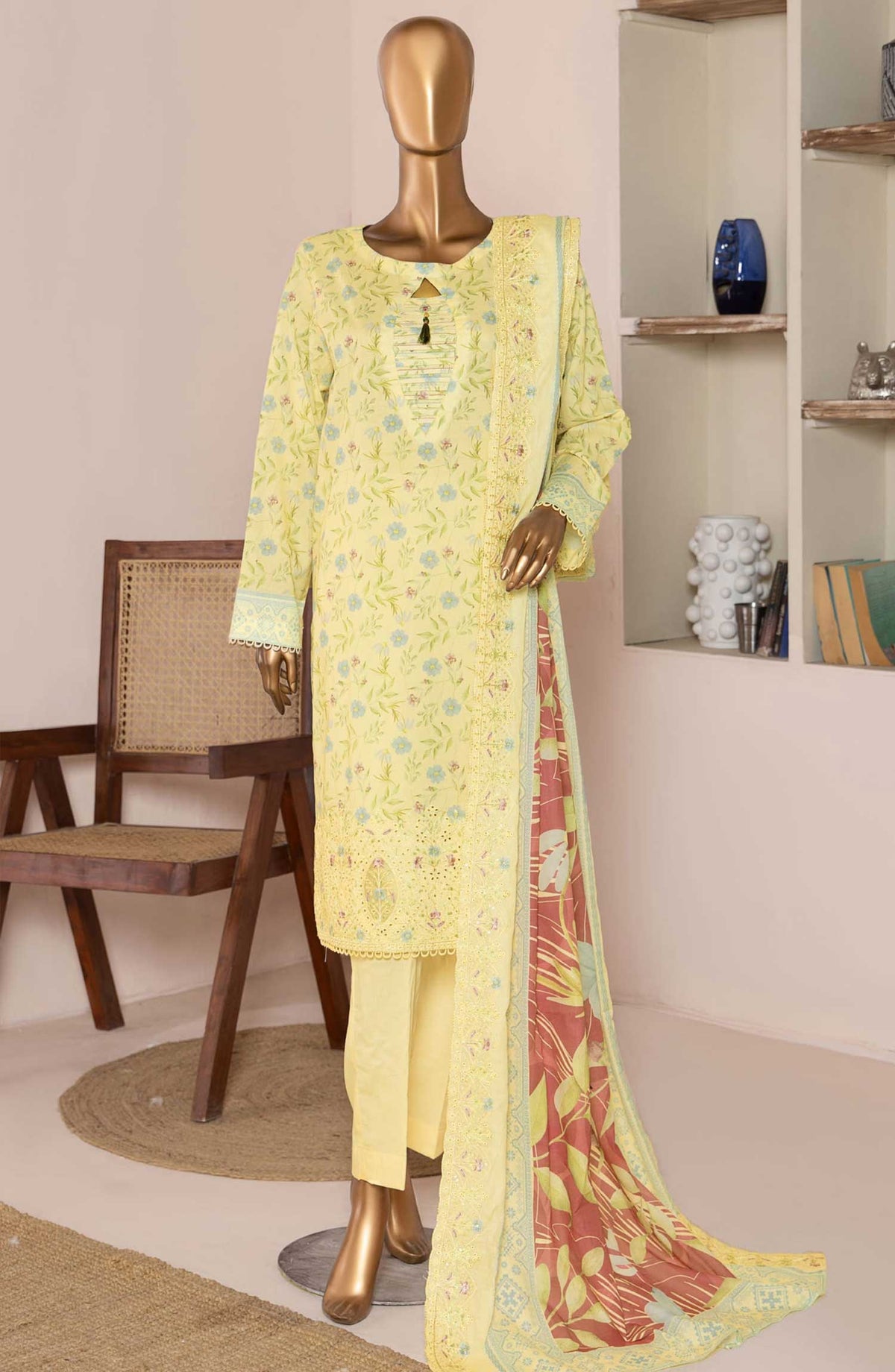 HZ Textile Embroidered Lawn Unstitched 3 Piece - PEC-953 - HZ25PEL - Creamy Yellow - Summer Collection