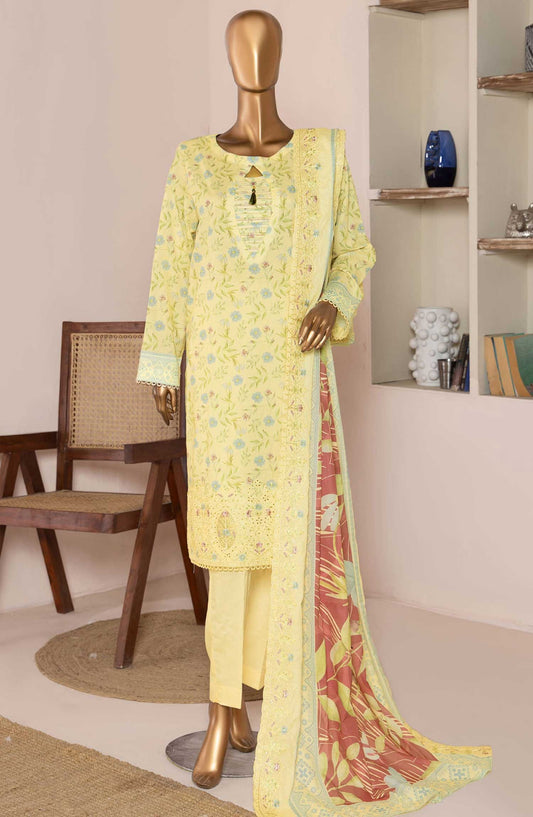 HZ Textile Embroidered Lawn Unstitched 3 Piece - PEC-953 - HZ25PEL - Creamy Yellow - Summer Collection