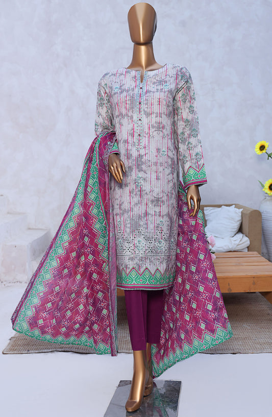 HZ Textile Embroidered Lawn Unstitched 3 Piece Suit - PEC-984 - HZ25PECV3 - Magenta - Summer Collection