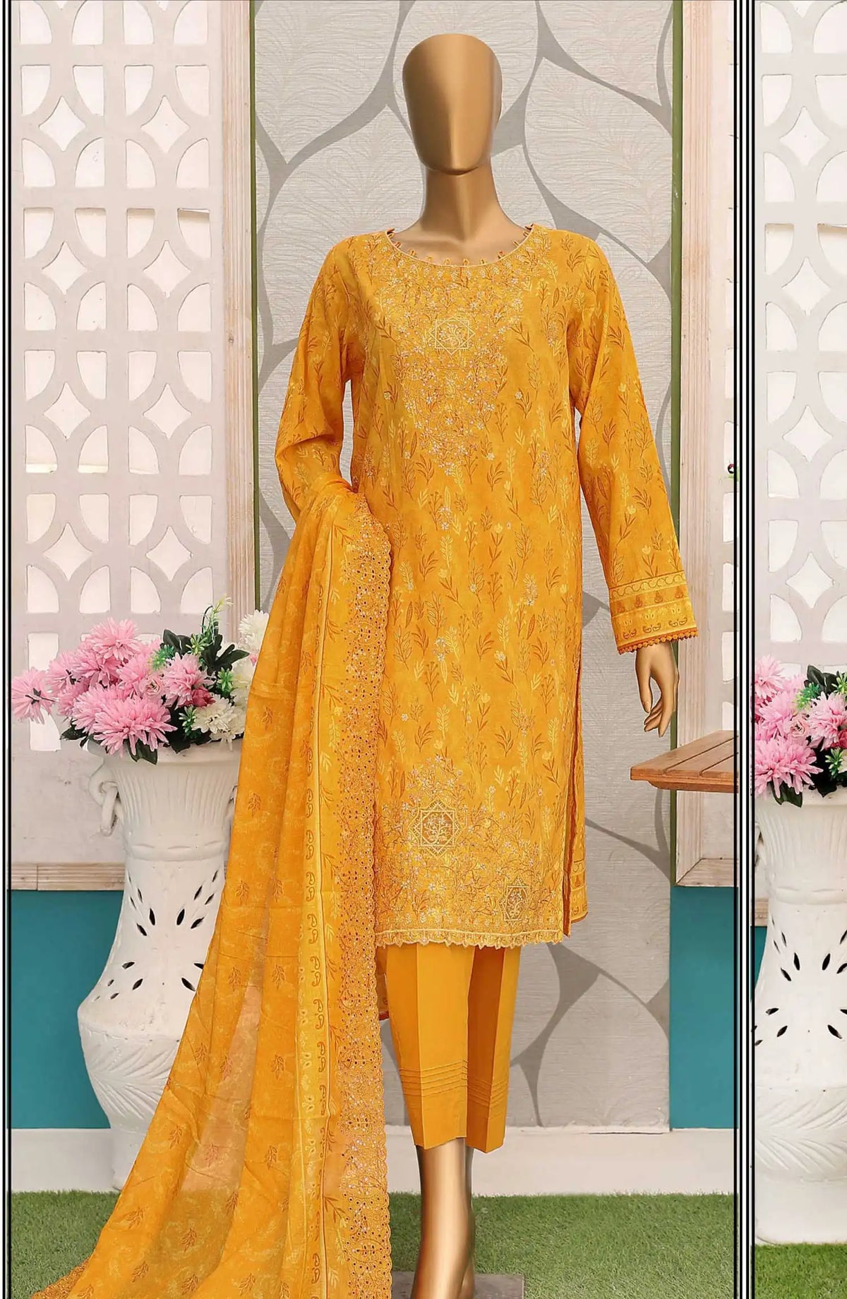 Premium Embroidered Cotton Lawn Shirt With Embroidered Cutwork Lawn Dupatta Vol 02 - PEC 142