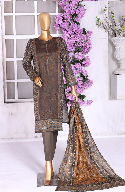 HZ Aashkaar RTW Printed Embroidered Lawn Collection Vol 01 - PEL-403 A COFFEE BROWN