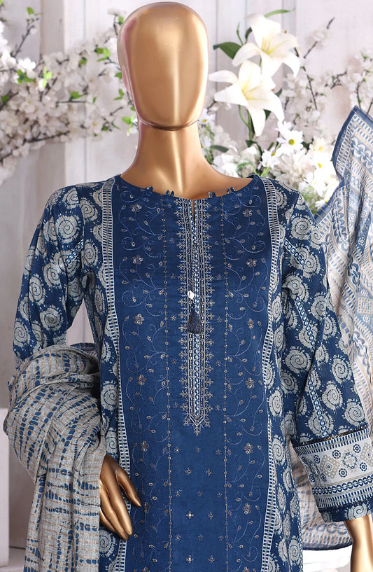 HZ Aashkaar RTW Printed Embroidered Lawn Collection Vol 01 - PEL-404 B INK BLUE