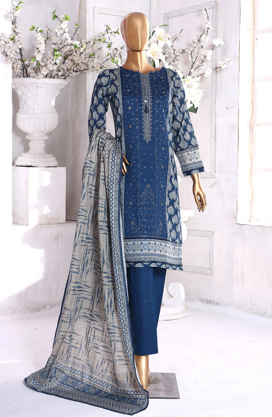 HZ Aashkaar RTW Printed Embroidered Lawn Collection Vol 01 - PEL-404 B INK BLUE