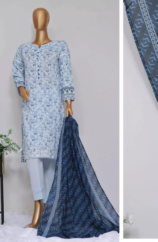 HZ Dhagakari RTW Printed Embroidered 3Pc Collection - PEL-701-LIGHT-BLUE