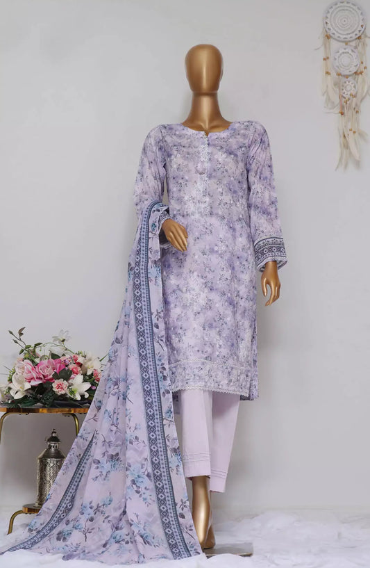 HZ Dhagakari RTW Printed Embroidered 3Pc Collection - PEL-702-LAVENDER
