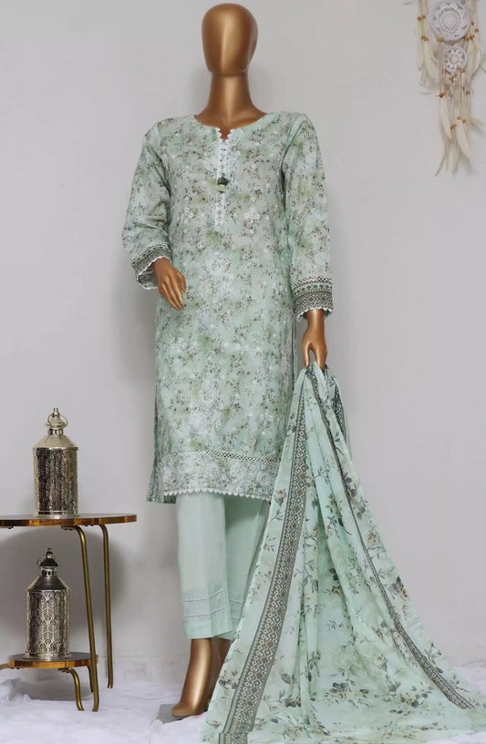 HZ Dhagakari RTW Printed Embroidered 3Pc Collection - PEL-703-PASTEL GREEN
