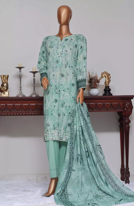 HZ Dhagakari RTW Printed Embroidered 3Pc Collection - PEL-705-GREEN