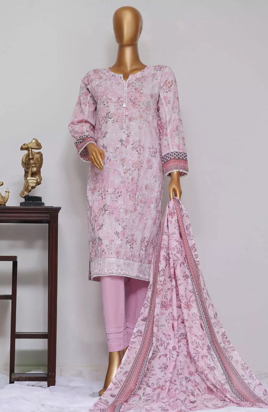 HZ Dhagakari RTW Printed Embroidered 3Pc Collection - PEL-706-PASTEL PINK