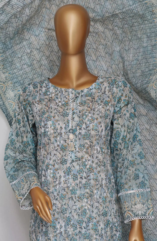 HZ Dhagakari RTW Printed Embroidered 3Pc Collection - PEL-707-MULTI GREY