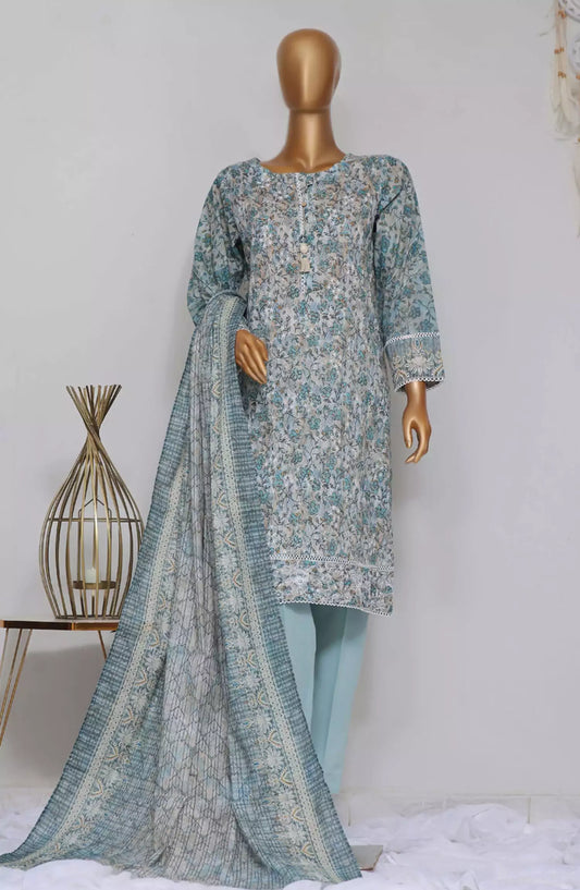 HZ Dhagakari RTW Printed Embroidered 3Pc Collection - PEL-707-MULTI GREY