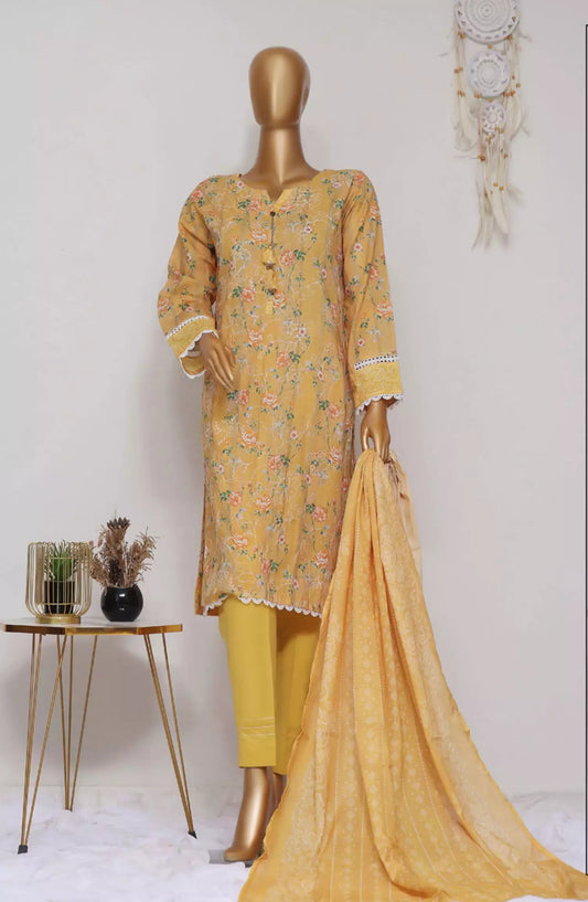 HZ Dhagakari RTW Printed Embroidered 3Pc Collection - PEL-708-MUSTARD
