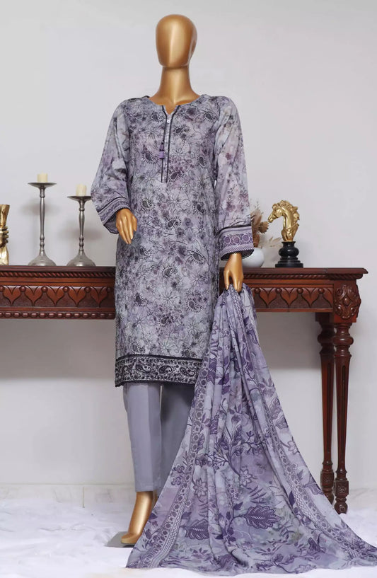 HZ Dhagakari RTW Printed Embroidered 3Pc Collection - PEL-710-ASH GREY
