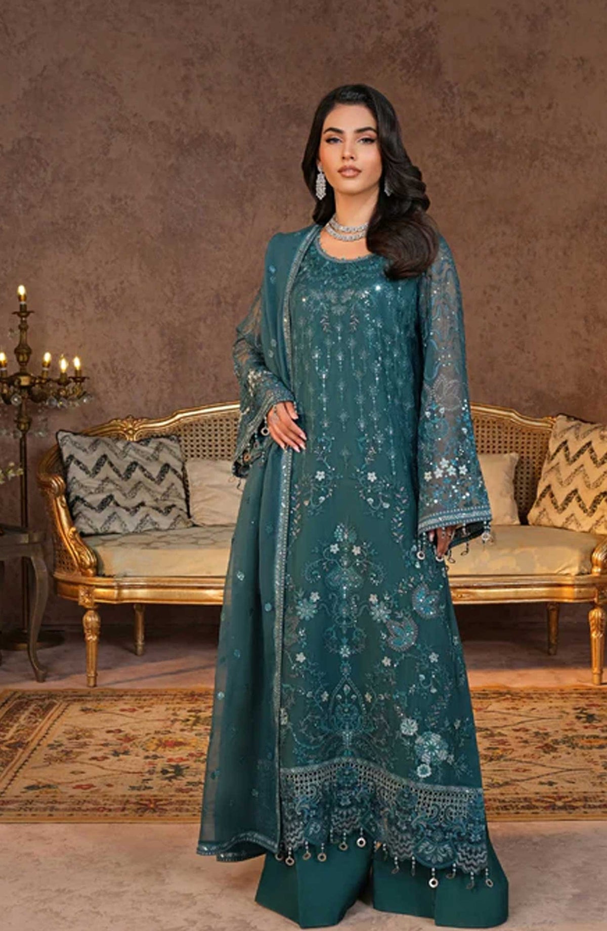 Lamisah Luxury Chiffon Unstitched Collection By Lavish Premium - Pine Green