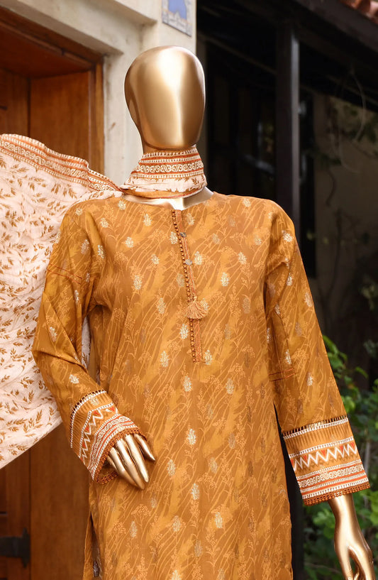 HZ Damask RTW Jacquard Printed Lawn Collection 2024 - PJL 401 MUSTARD