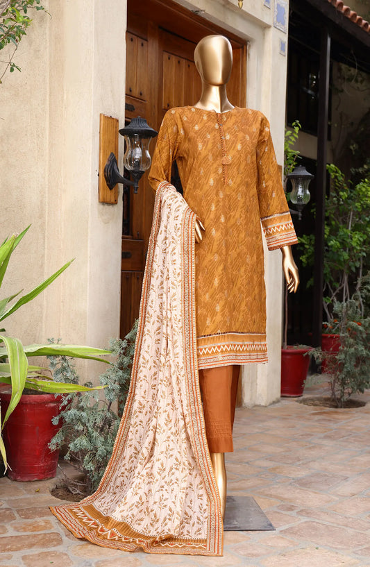HZ Damask RTW Jacquard Printed Lawn Collection 2024 - PJL 401 MUSTARD