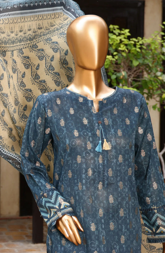 HZ Damask RTW Jacquard Printed Lawn Collection 2024 - PJL 403 TEAL