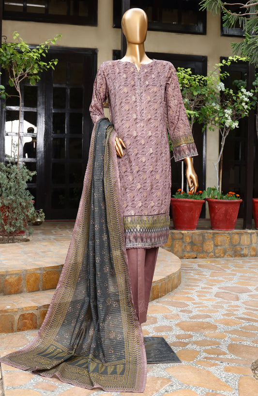 HZ Damask RTW Jacquard Printed Lawn Collection 2024 - PJL 404 COFFEE
