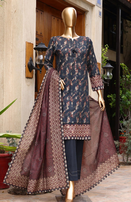 HZ Damask RTW Jacquard Printed Lawn Collection 2024 - PJL 405 BLACK